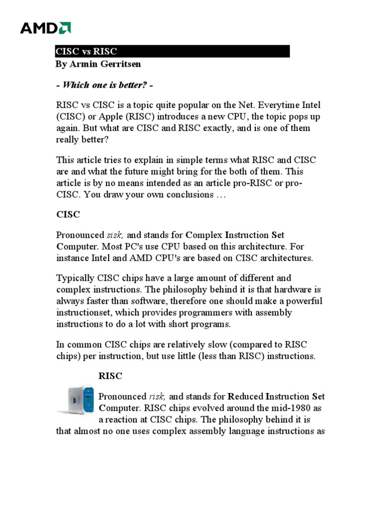 Cisc Vs Risc | PDF | Instruction Set | Central Processing Unit
