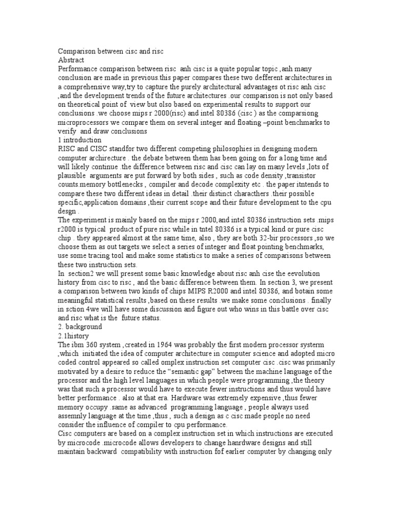 Comparison Between Cisc and Risc | PDF | Instruction Set | Central ...