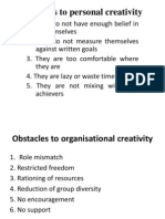 Obstacles to Personal Creativity - W5