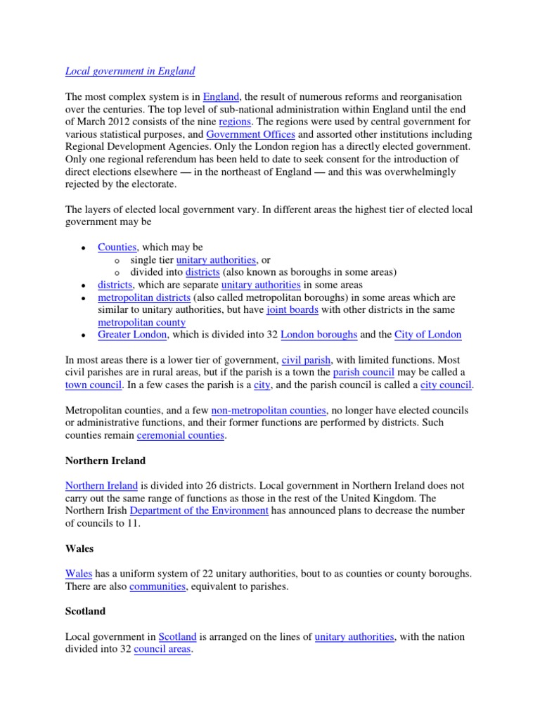 Overview of Local Government in England | PDF | Politics | Travel
