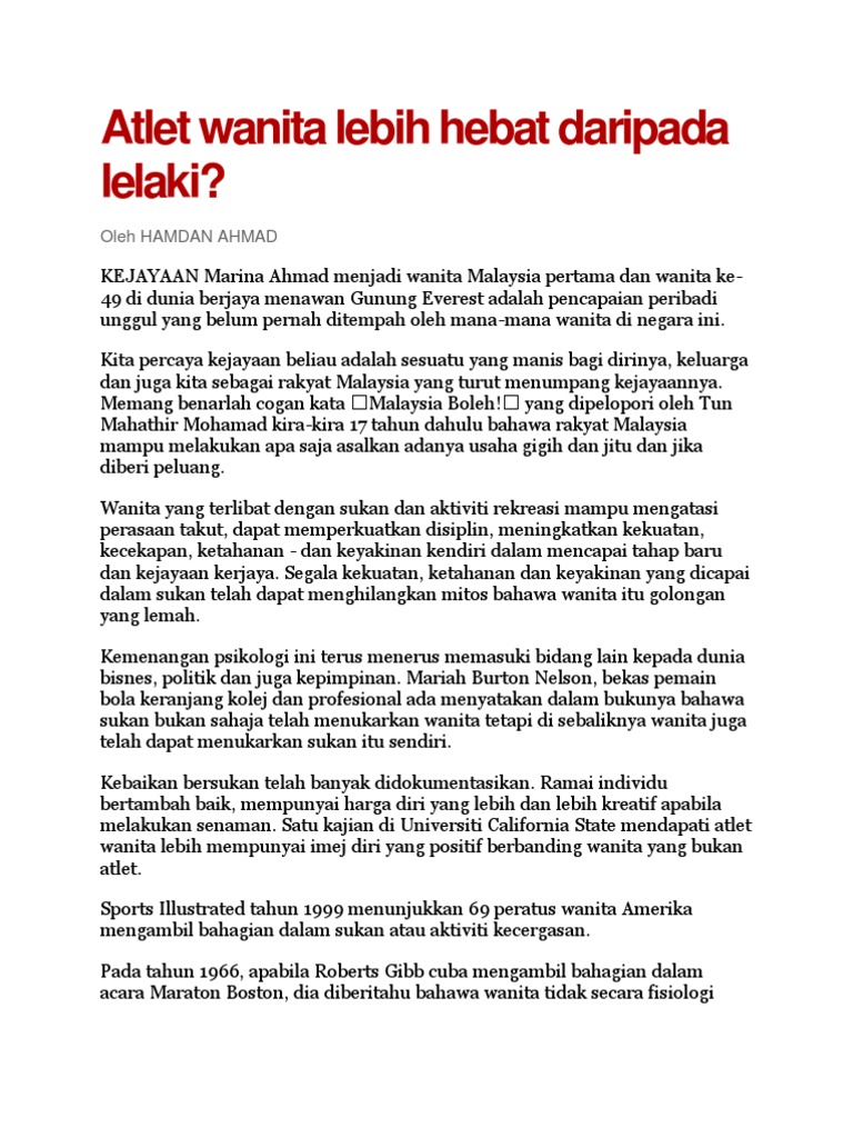 Atlet Wanita Lebih Hebat Daripada Lelaki  PDF
