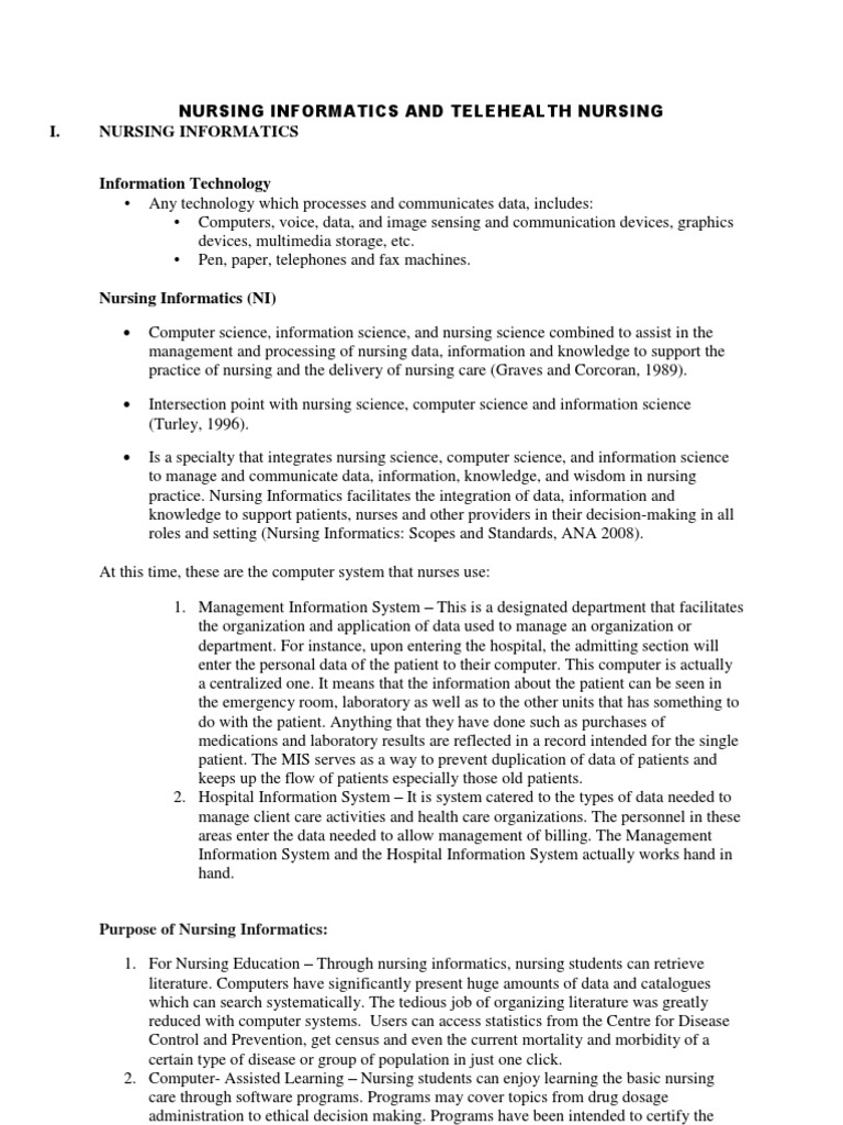Nursing Informatics and Telehealth Overview | PDF | Health Informatics ...