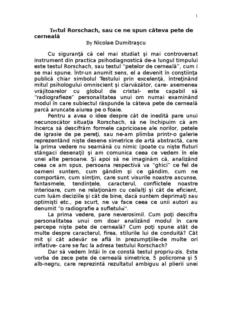 Testul Rorschach | PDF