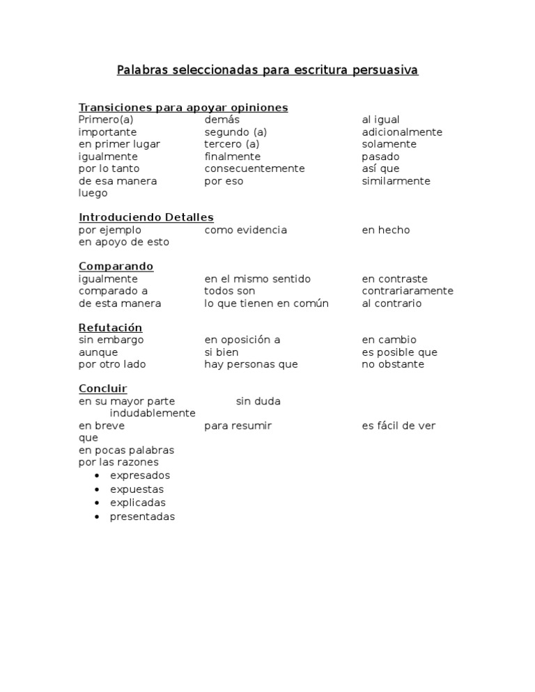 Palabras para usar en ensayos Trans