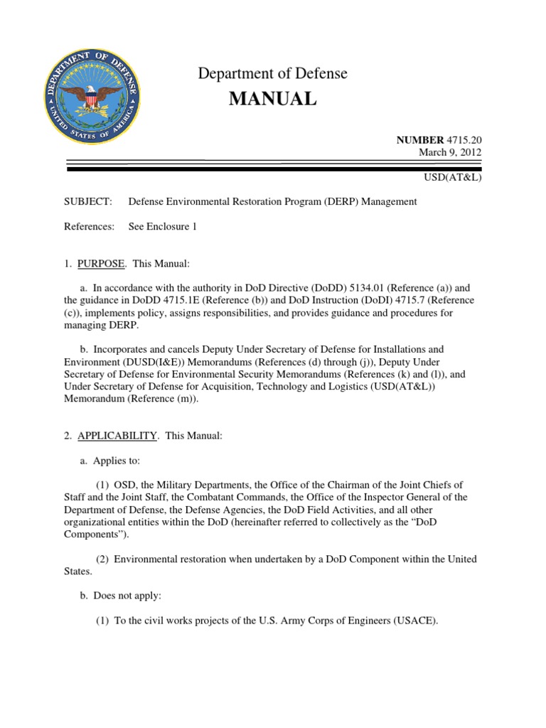DERP Management Manual for DoD | PDF | Resource Conservation And ...