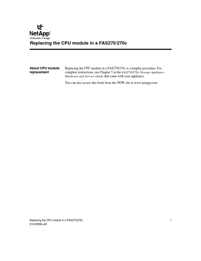 Replacing The CPU Module in A FAS270/270c | PDF