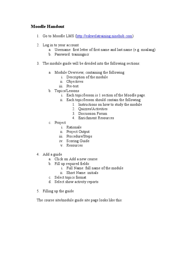 Moodle LMS User Guide Basics | PDF | Hyperlink | Internet Forum