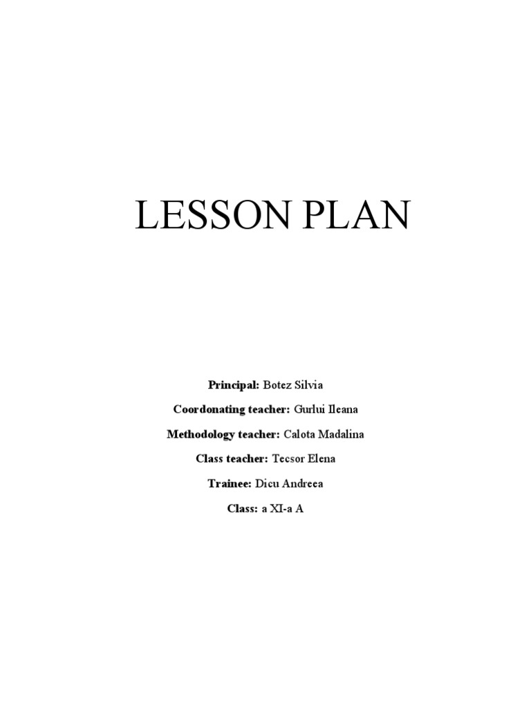 Proiect Engleza Lesson Plan Teachers
