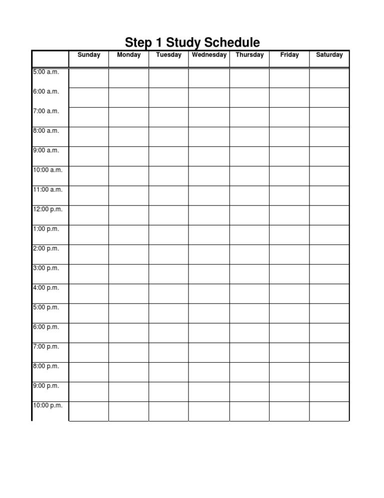 Step 1 Study Schedule Sunday Monday Tuesday Wednesday Thursday Friday Saturday PDF