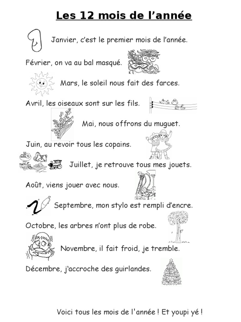 Exercices Sur Les Mois De L année Comptine Mois de L Annee | PDF