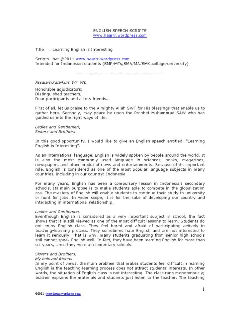English Speech Scripts Learning English Is Interesting | PDF ...