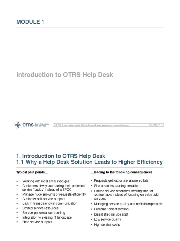 OTRS Basic Training Part1 Terminology PDF Service Level Agreement