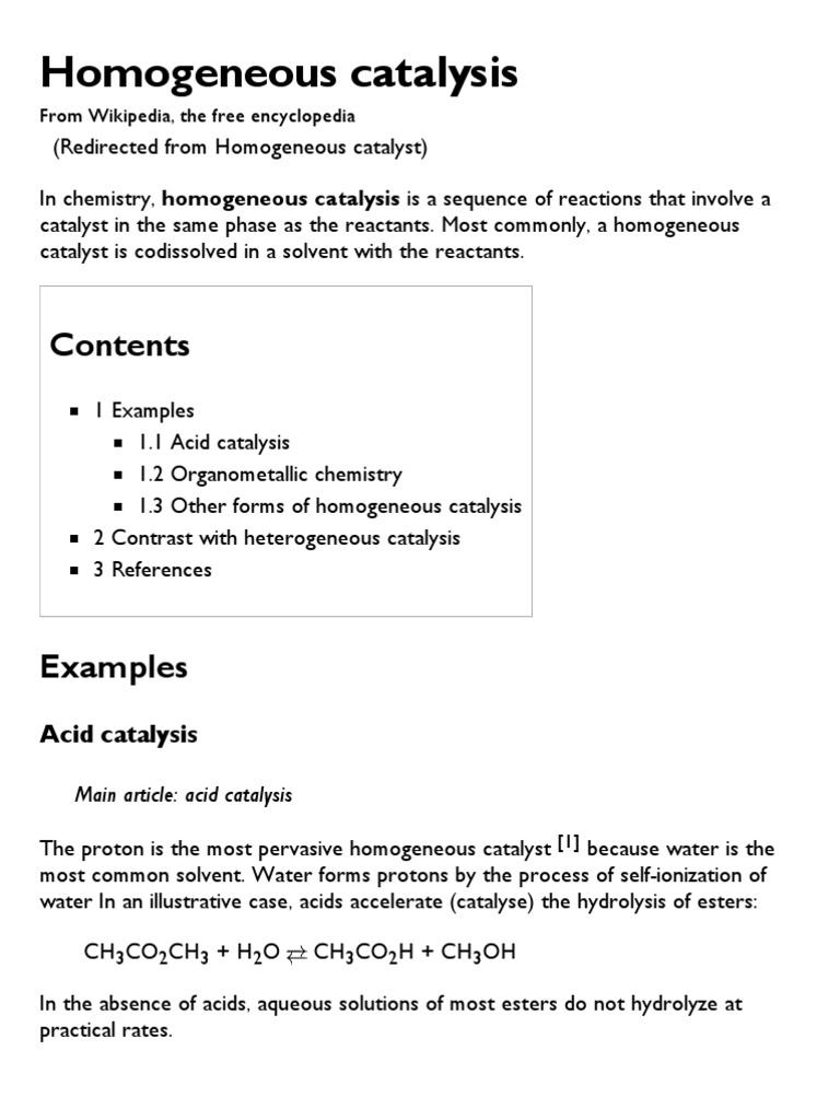 Homogeneous Catalysis Wikipedia The Free Encyclopedia Catalysis Chemical Kinetics