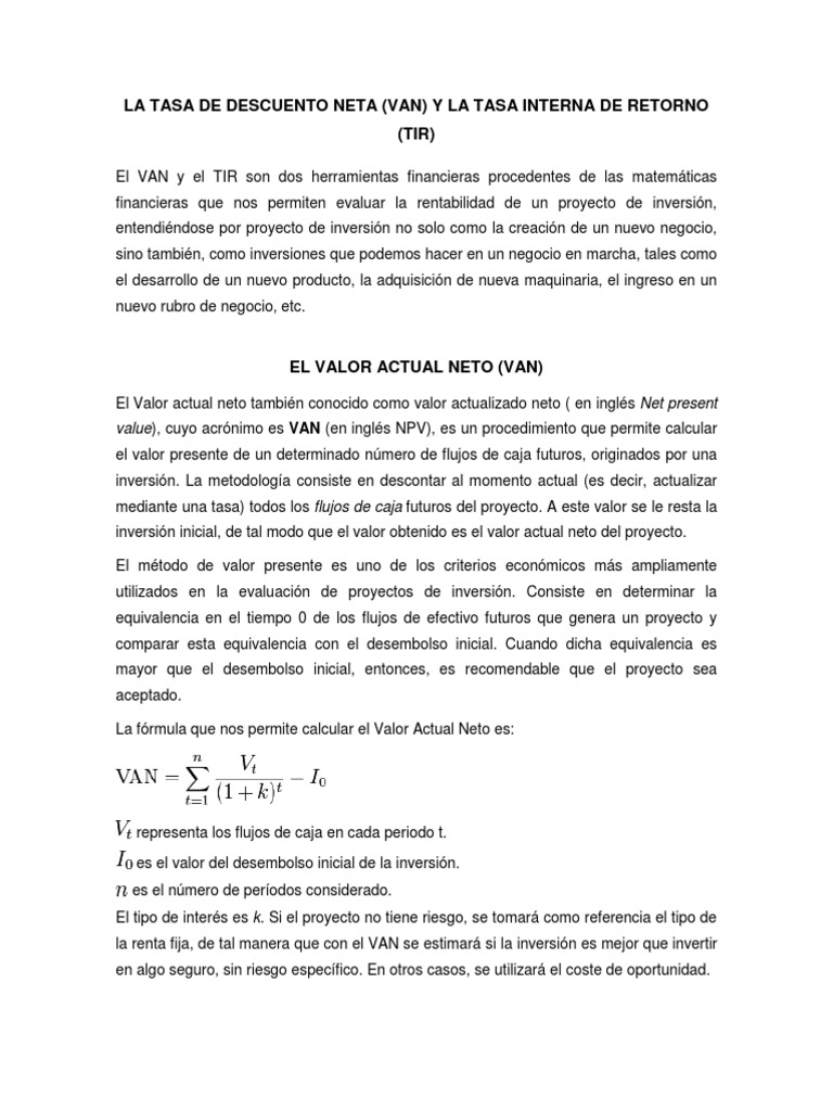 El Valor Actual Neto | PDF | Valor presente neto | Tasa interna de retorno