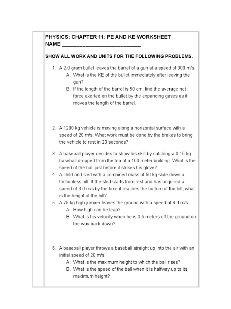 worksheet Pe And Ke Worksheet physics collision speed