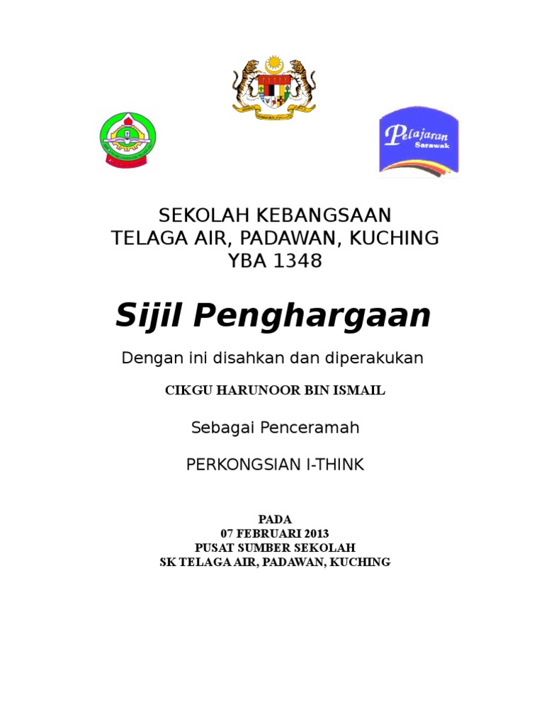 Contoh Sijil Penghargaan Doc