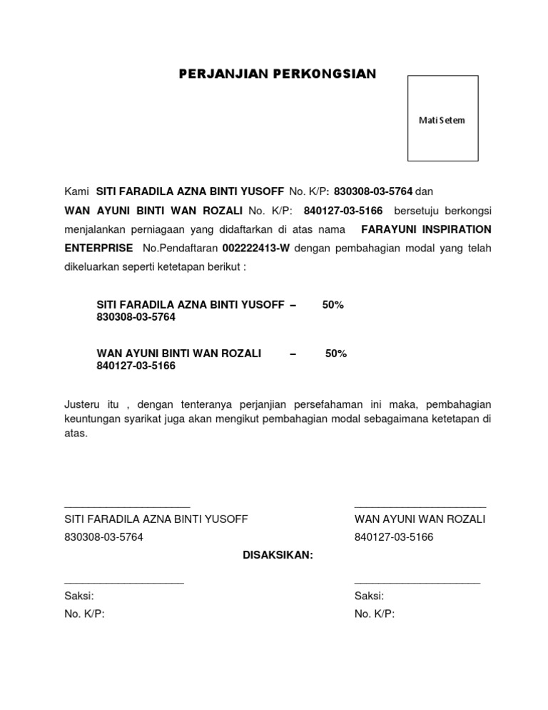Perjanjian Perkongsian Pdf