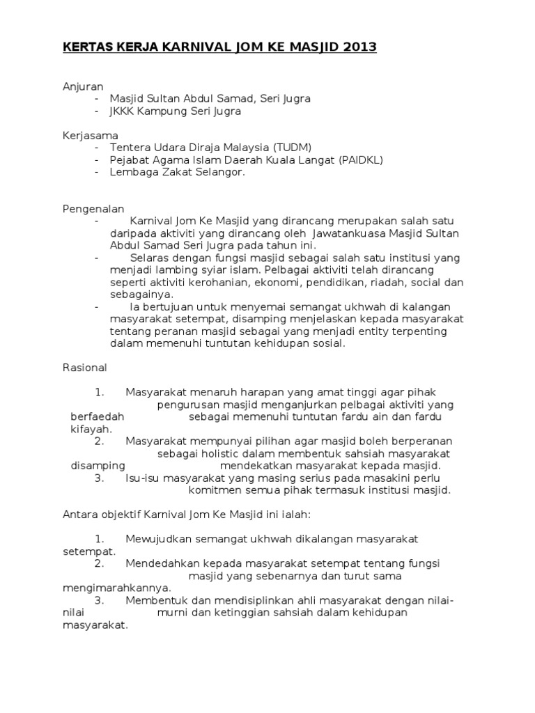 Kertas Kerja Karnival Masjid2 Pdf