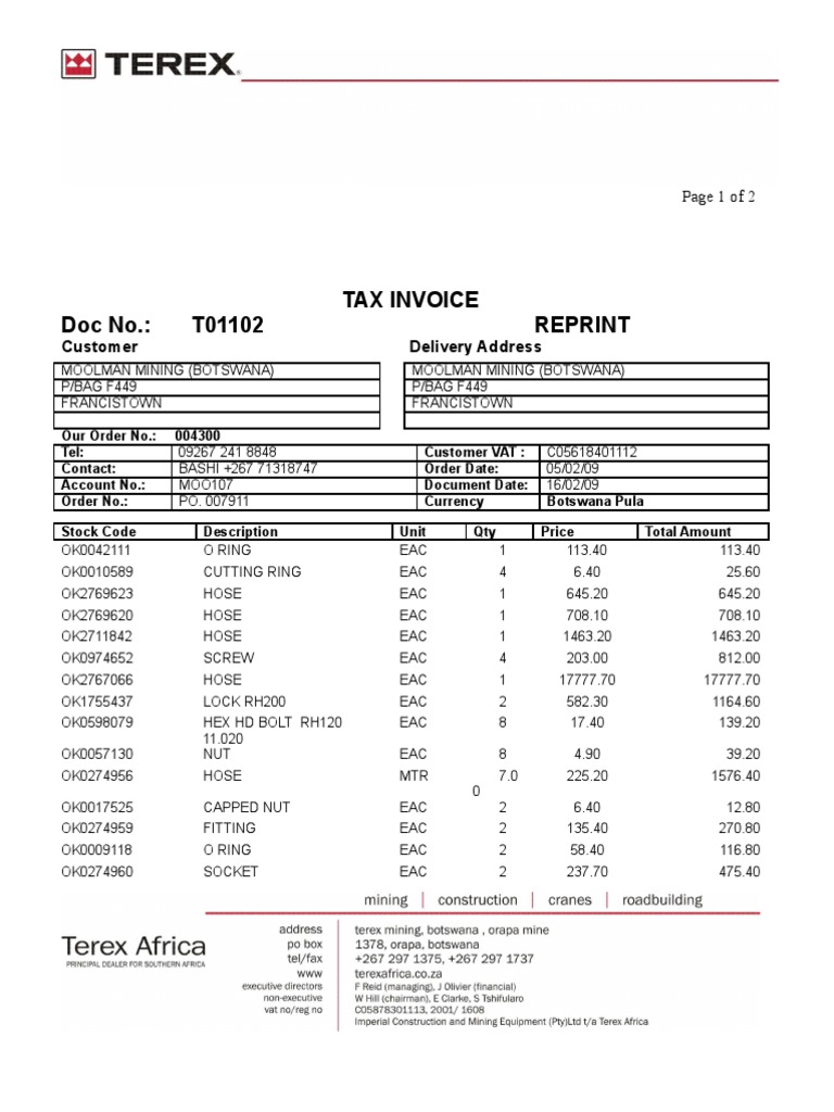 Invoice T01102 | PDF | Screw | Taxes