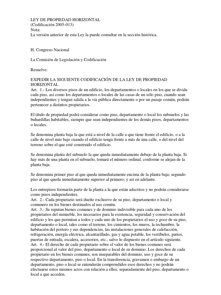 Ley de Propiedad Horizontal en Ecuador | PDF | Derecho