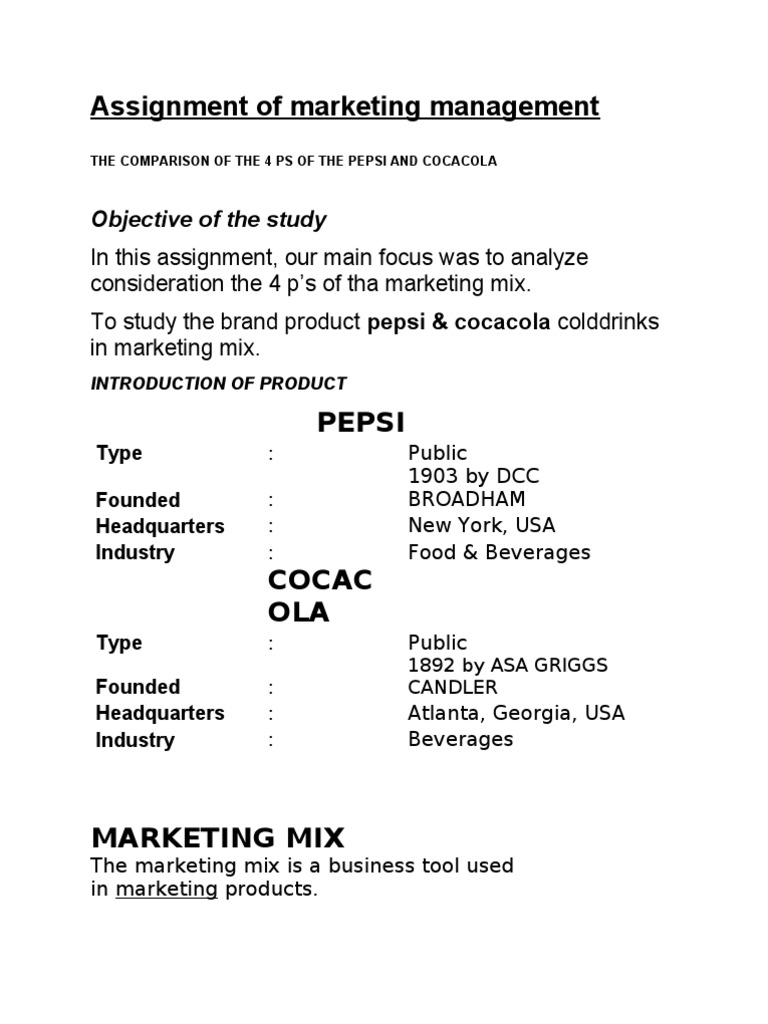 4 Ps of The Pepsi and Cocacola | PDF | Coca Cola | Pepsi