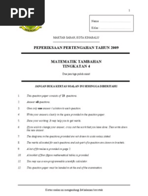 Matematik Tambahan Tingkatan 4 Pdf