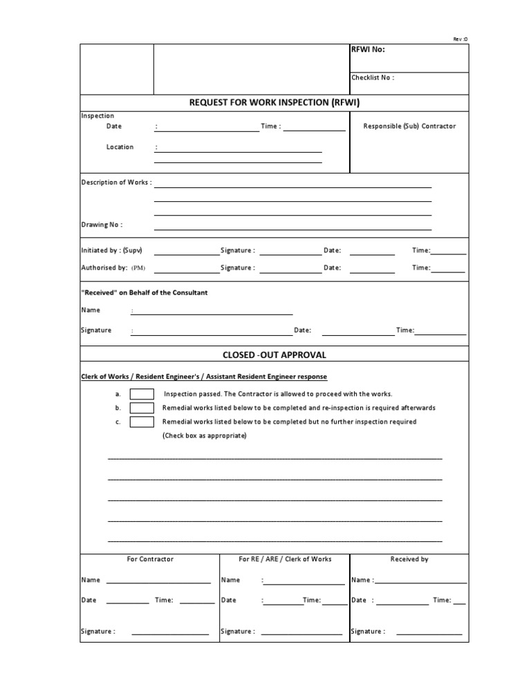 Work Inspection Request Form (RFWI) | PDF | Finance & Money Management