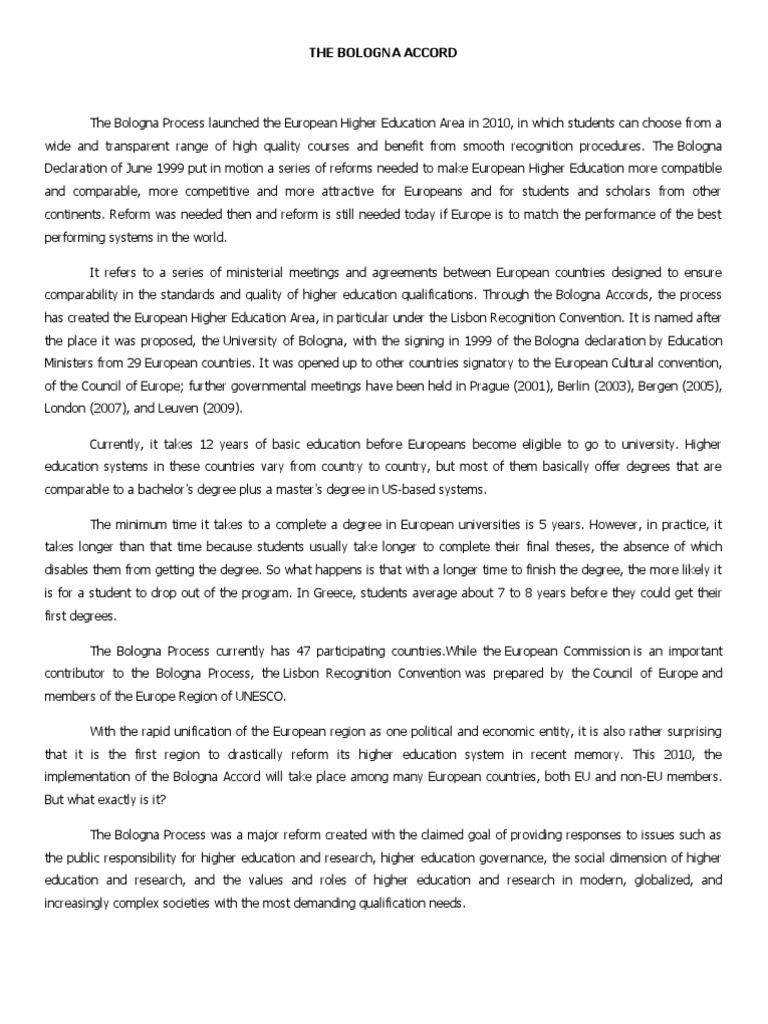 The Bologna Accord Docx Academic Degree Master S Degree