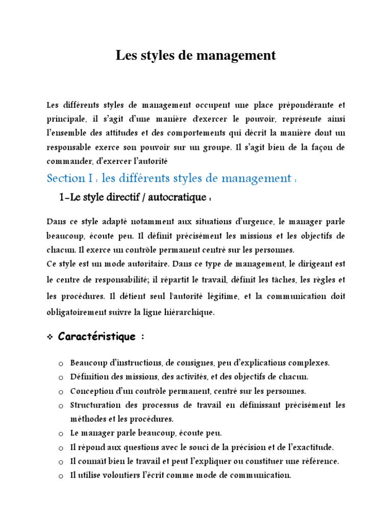 Styles de Management et Leadership | PDF | Direction | Motivation
