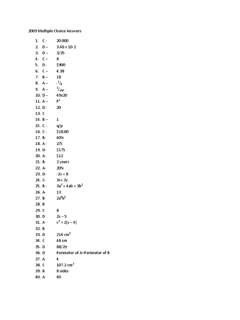 Cxc 2009 multiple choice answers pdf