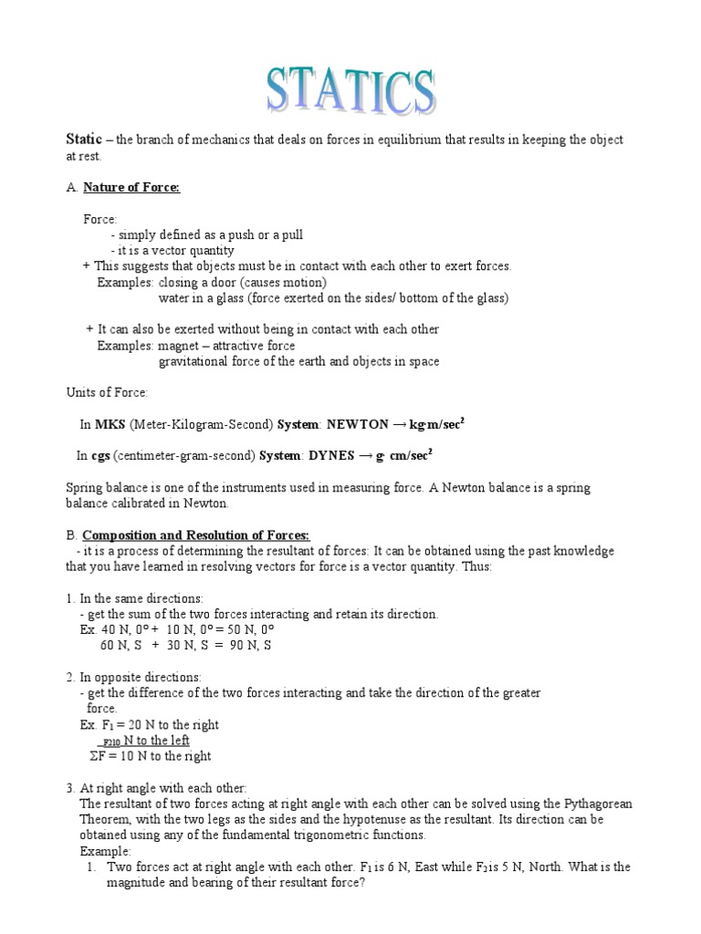 Ch. 4 Statics | PDF | Teaching Methods & Materials | Science & Mathematics