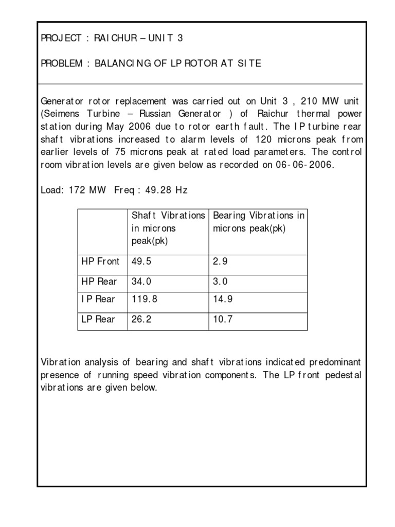 Balancing of LP Rotor at Site PDF | PDF | Turbine | Horsepower
