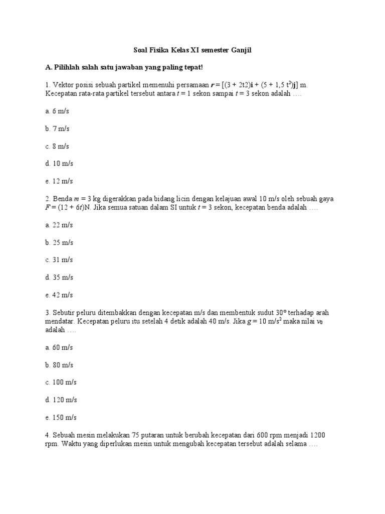 Soal Uas Fisika Kelas XI Ganjil PDF