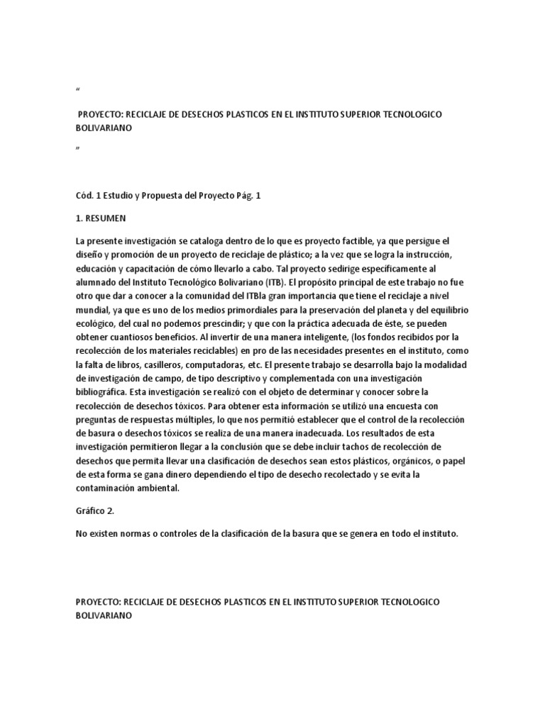 PROYECTO Reciclaje de Botellas | PDF | El plastico | Residuos