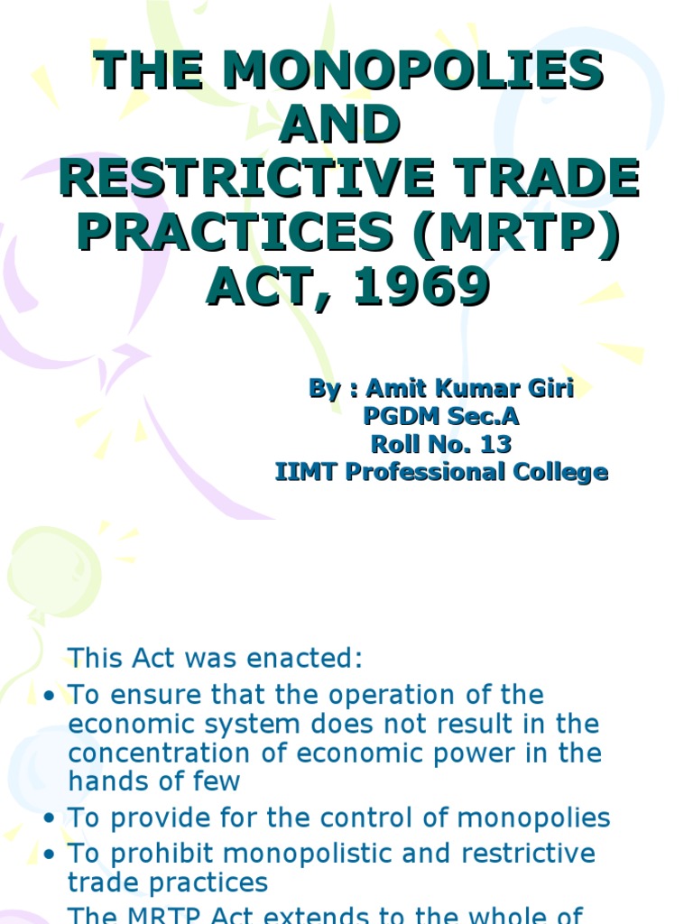MRTP Act, 1969 | PDF | Monopoly | Trade