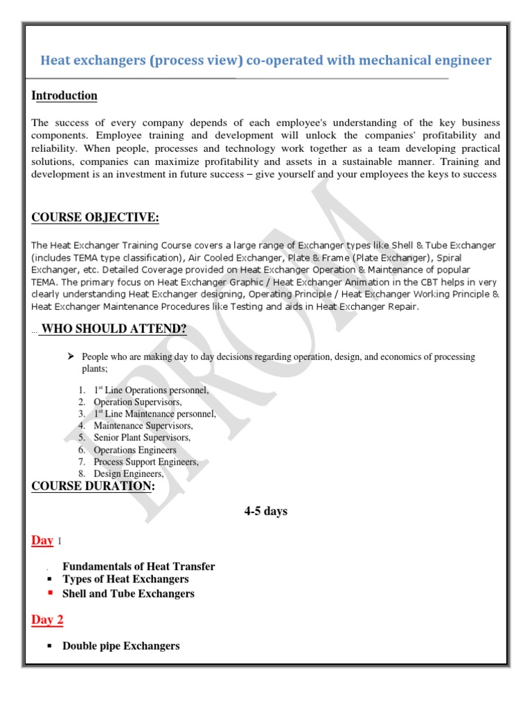 Heat Exchanger Training Course Overview | PDF | Technology & Engineering