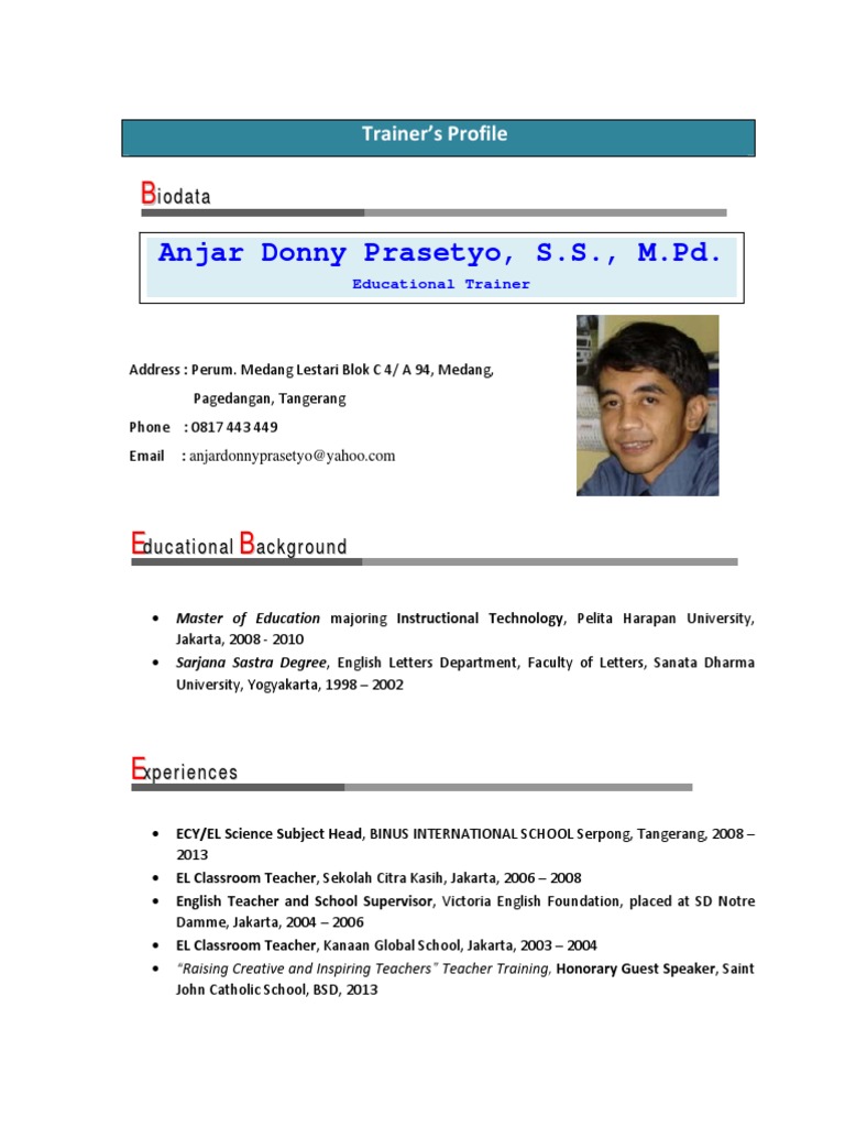 Trainer Profile: Anjar Donny Prasetyo | PDF | Career & Growth | Art
