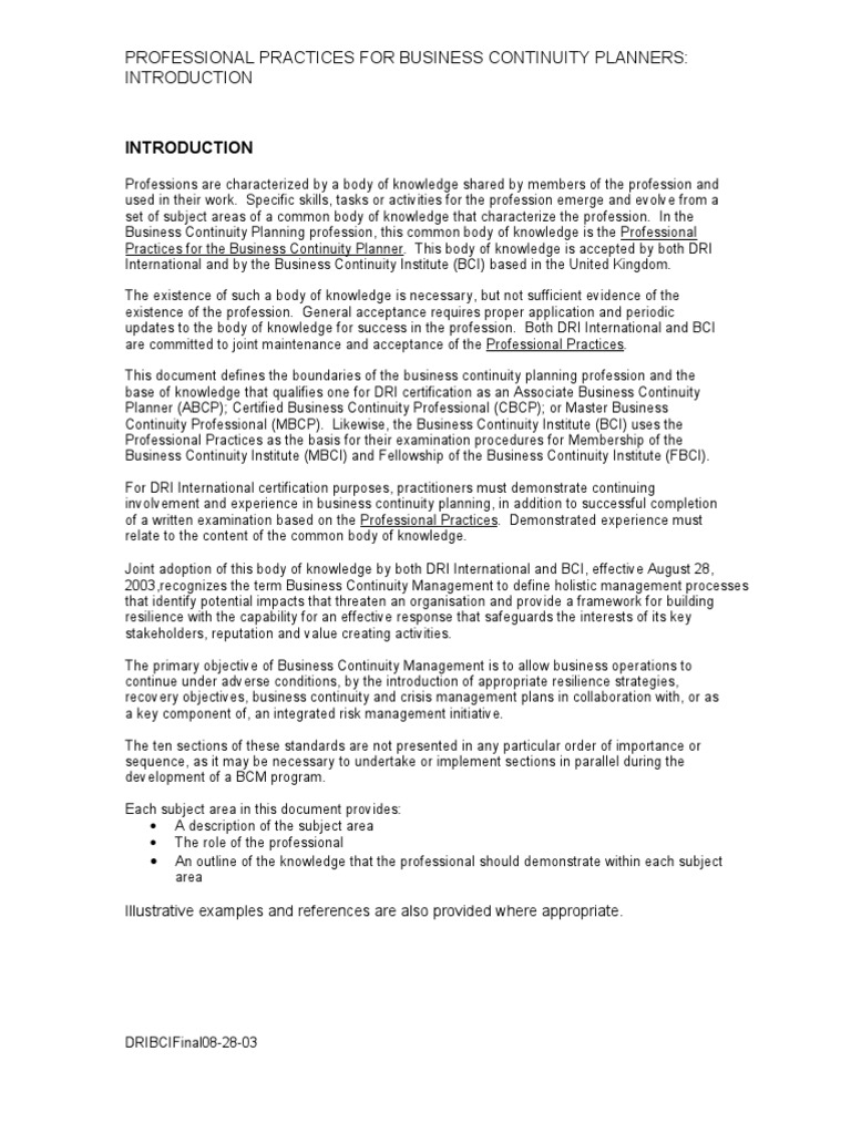 Professional Practices in Business Continuity | PDF | Business ...