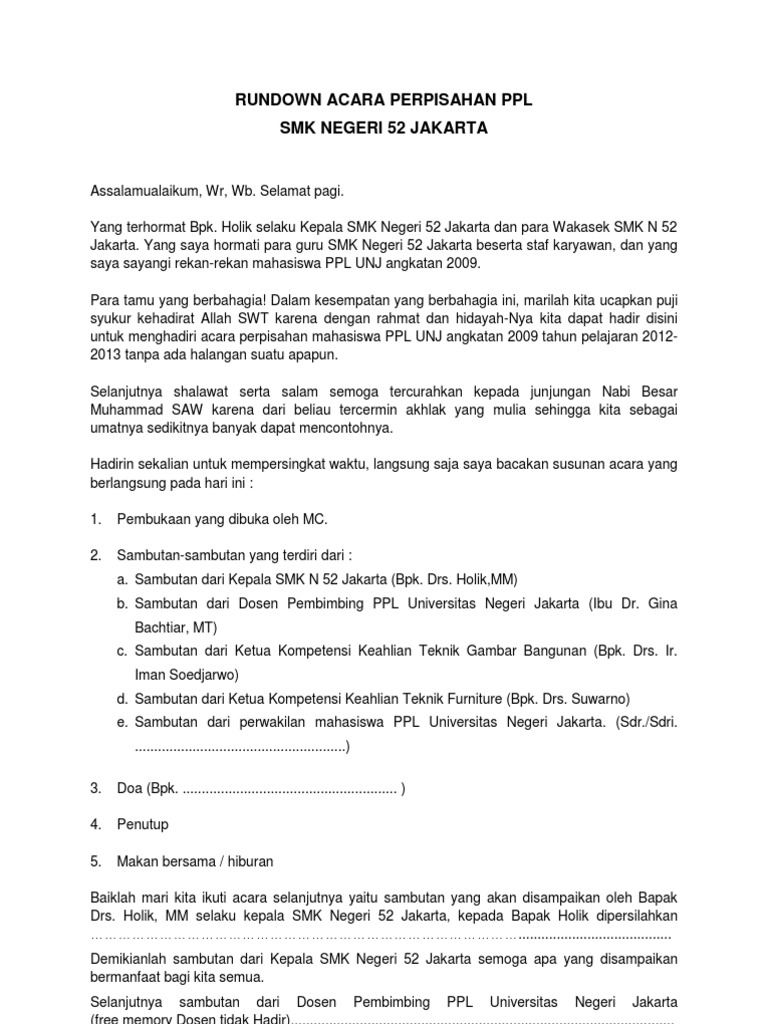 Rundown Acara Perpisahan Ppl