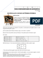 2 Lista de Exercícios Complementares de Matemática (Multiplicação e Divisão de Números Inteiros) Professora Lucimara - 7º Ano