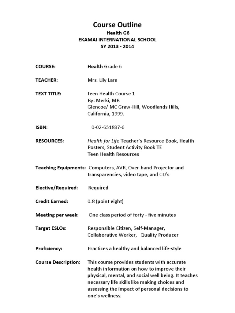 Grade 6 Health Course Outline | PDF | Physical Fitness | Substance Abuse