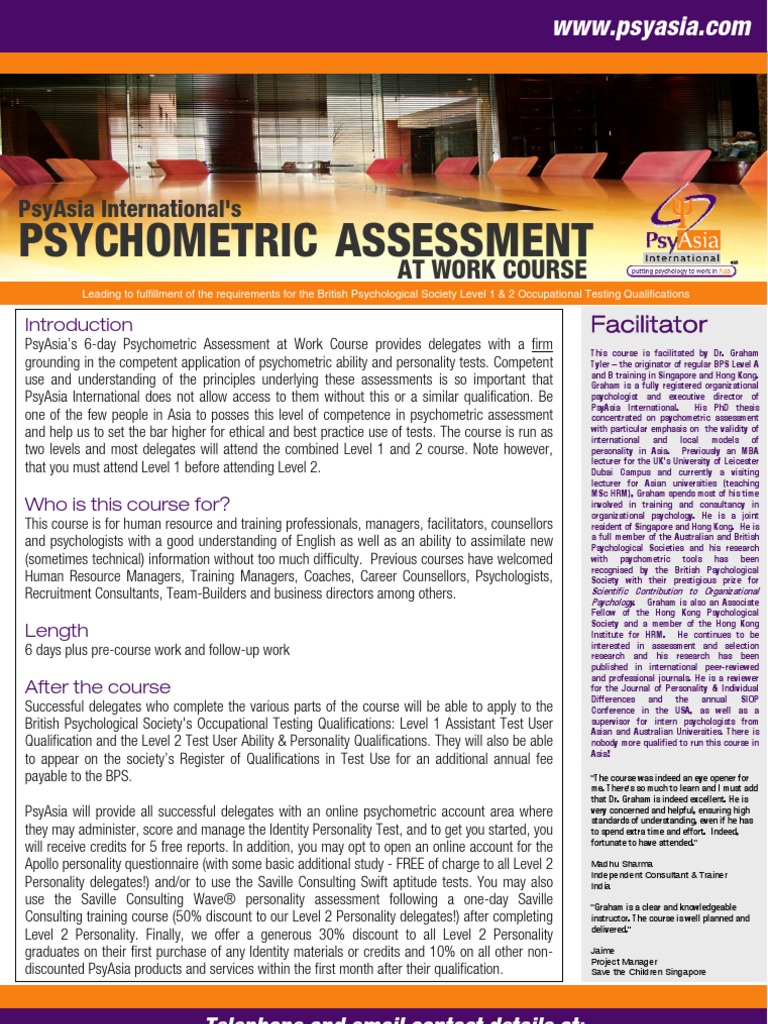 Psychometric Assessment at Work Course-R | PDF | Psychometrics | Test ...