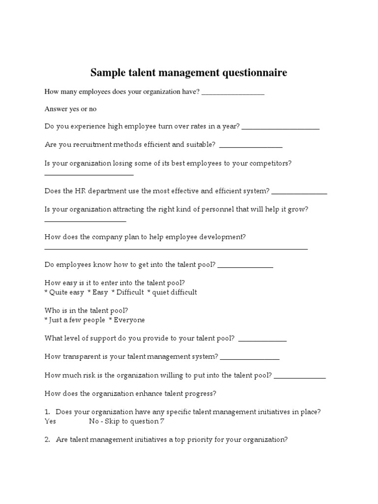 Talent Management Questionnaire Sample | PDF | Talent Management ...