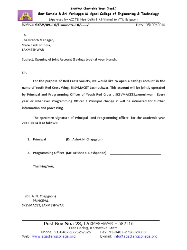 Account Opening Letter