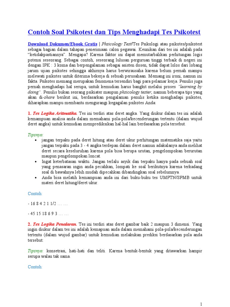 Contoh Soal Psikotest Dan Tips Menghadapi Tes Psikotest Pdf