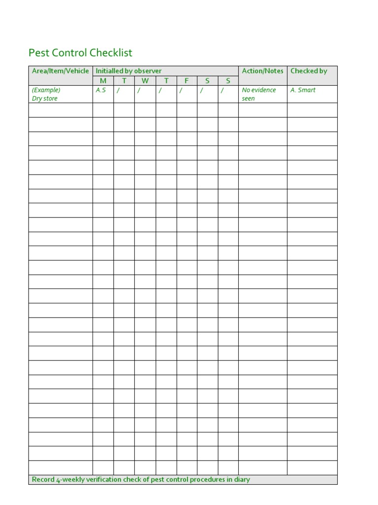 Pest Control Checklist