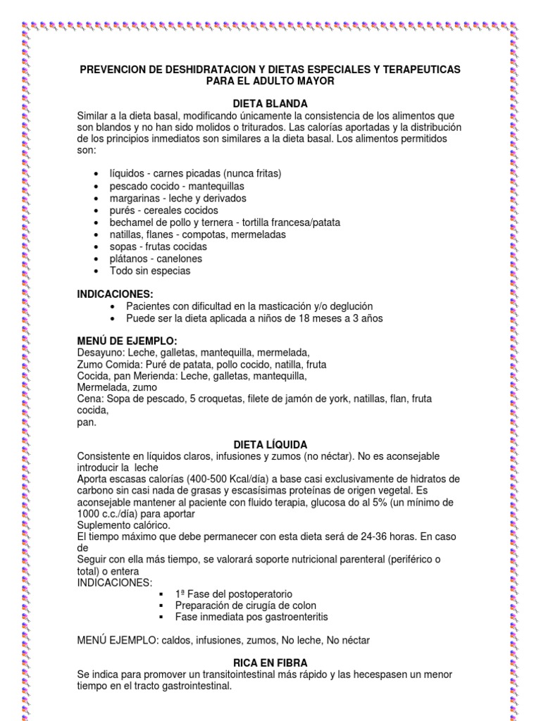 Dietas Especiales para Adultos Mayores | PDF | Dieta | Alimentos