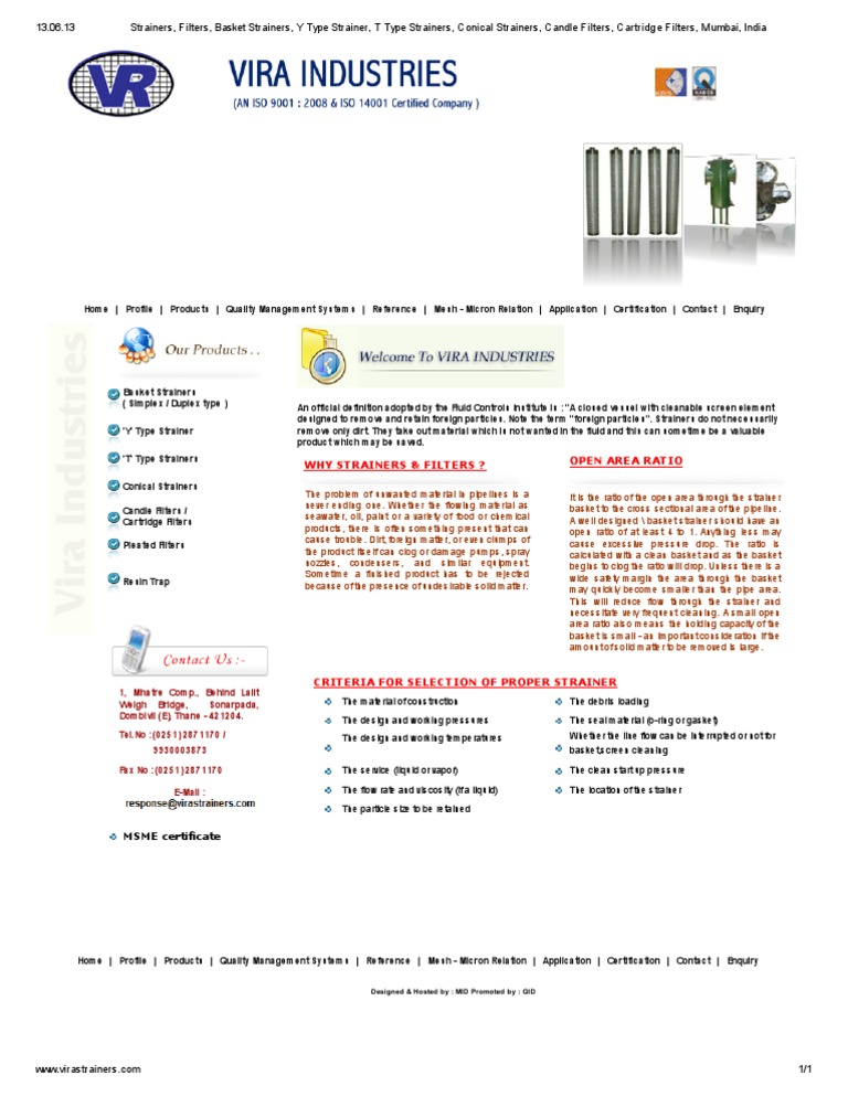 Strainer Open Area Ratio PDF Filtration Liquids