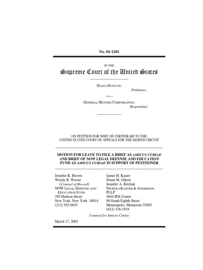 Duncan v. General Motors Corp., 300 F.3d 928 (8th Cir. 2002), Cert