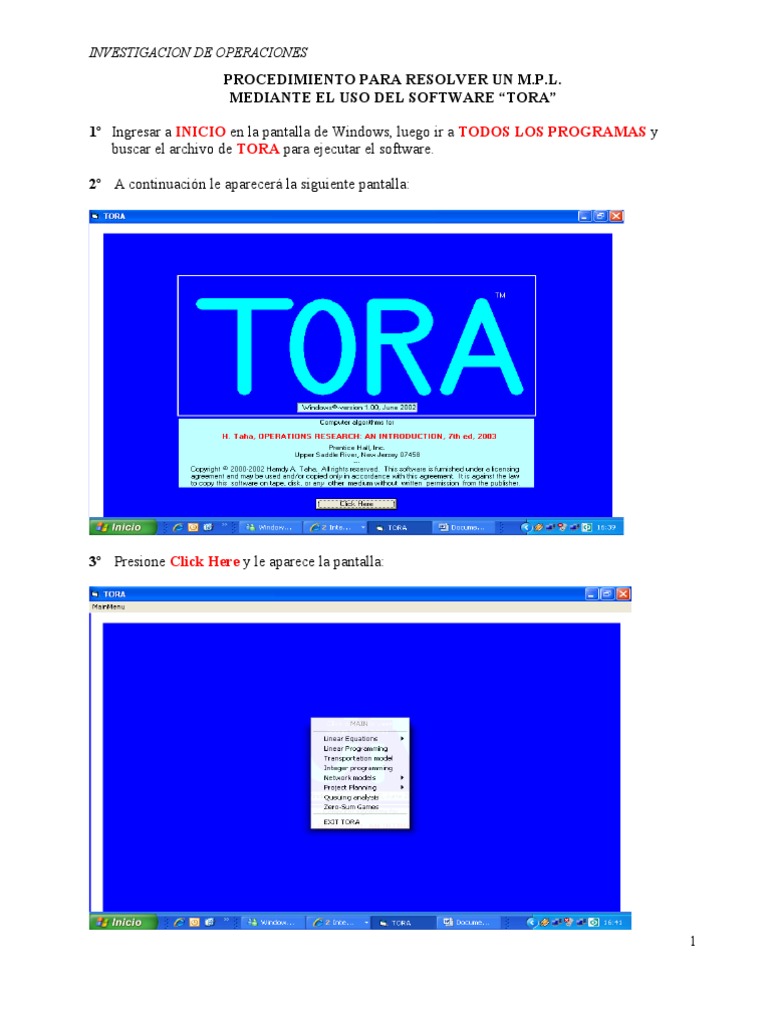 Procedimiento para Resolver Un M 1 (1) .P.L. Con El Software TORA PDF